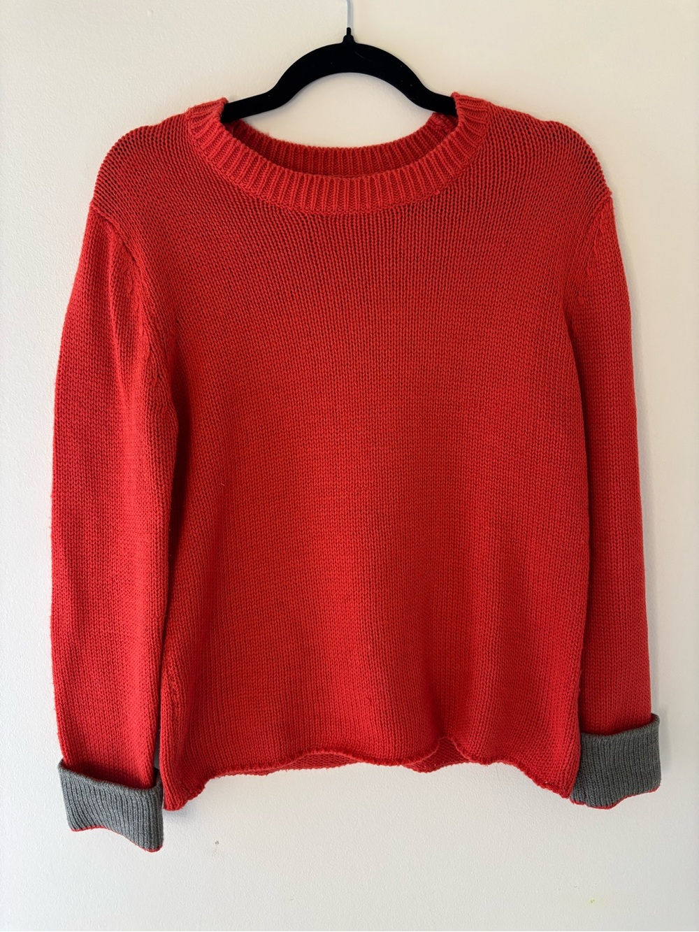 Sweet Romeo Red Crewneck Sweater with Gray Cuffs